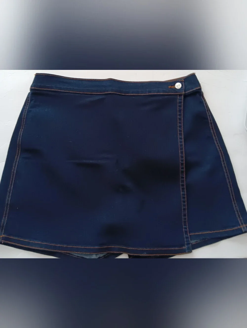 Crown & Ivy Wear Your Crown Blue Denim Envelope Shorts Wrap Front Sz 14 NWOT